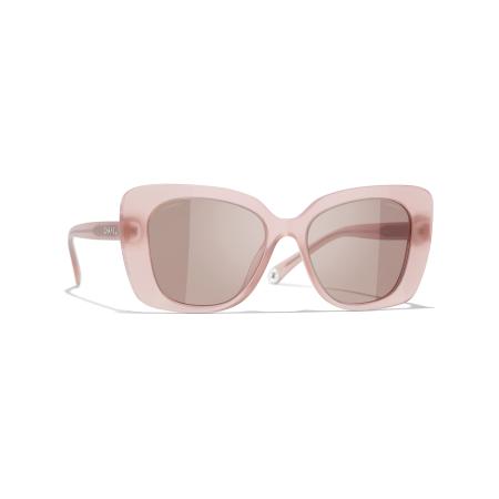 Chanel Vrouwelijk Sunglass Rectangle Sunglasses CH5504 - Framekleur: Lichtroze, Lenskleur: Grijs