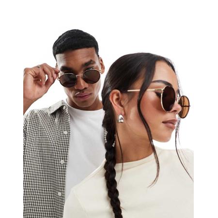 AJ Morgan Grote ronde zonnebril in bruin