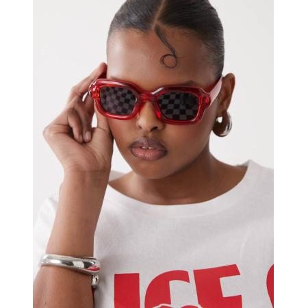 Reclaimed Vintage Vierkante zonnebril in kersenrood