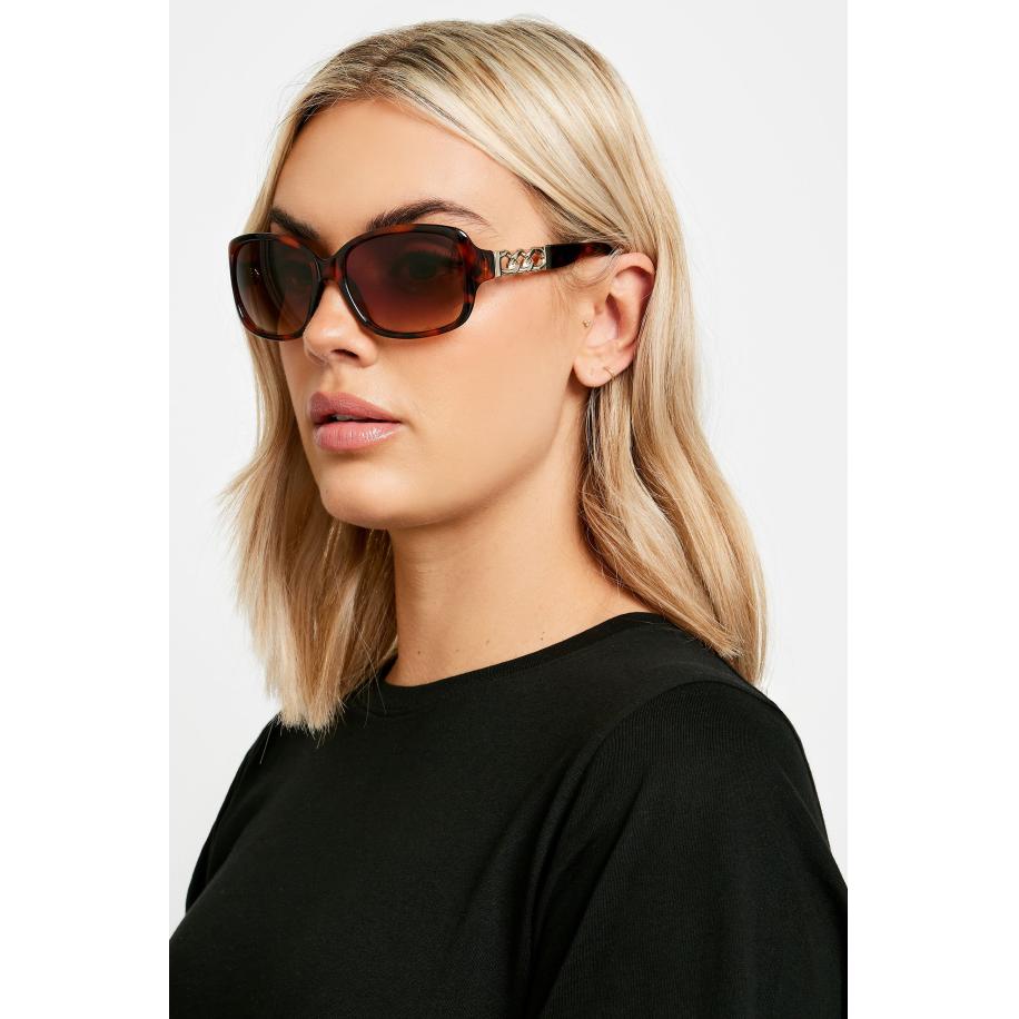 Yours Zonnebril In Tortoise Met Kettingdetail In Bruin/Goudsize One Size Bruin