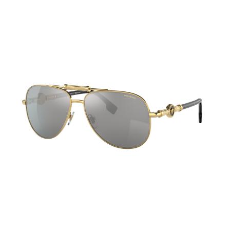 Versace Unisex Sunglass VE2236 - Framekleur: Goud, Lenskleur: Polarized Grijs Gespiegeld Zilver