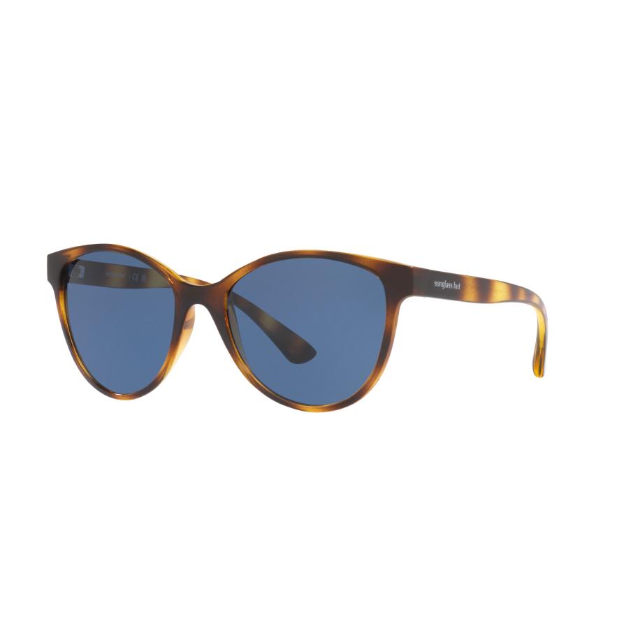 Sunglass Hut Collection Vrouwelijk Sunglass HU2021 - Framekleur: Glanzend Havana, Lenskleur: Effen blauw Blauw