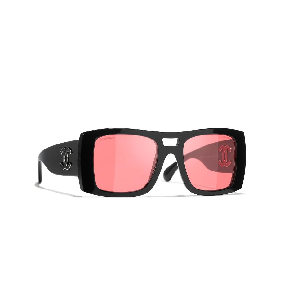 Chanel Vrouwelijk Sunglass Square Sunglasses CH5539 - Framekleur: Zwart, Lenskleur: Roze Roze