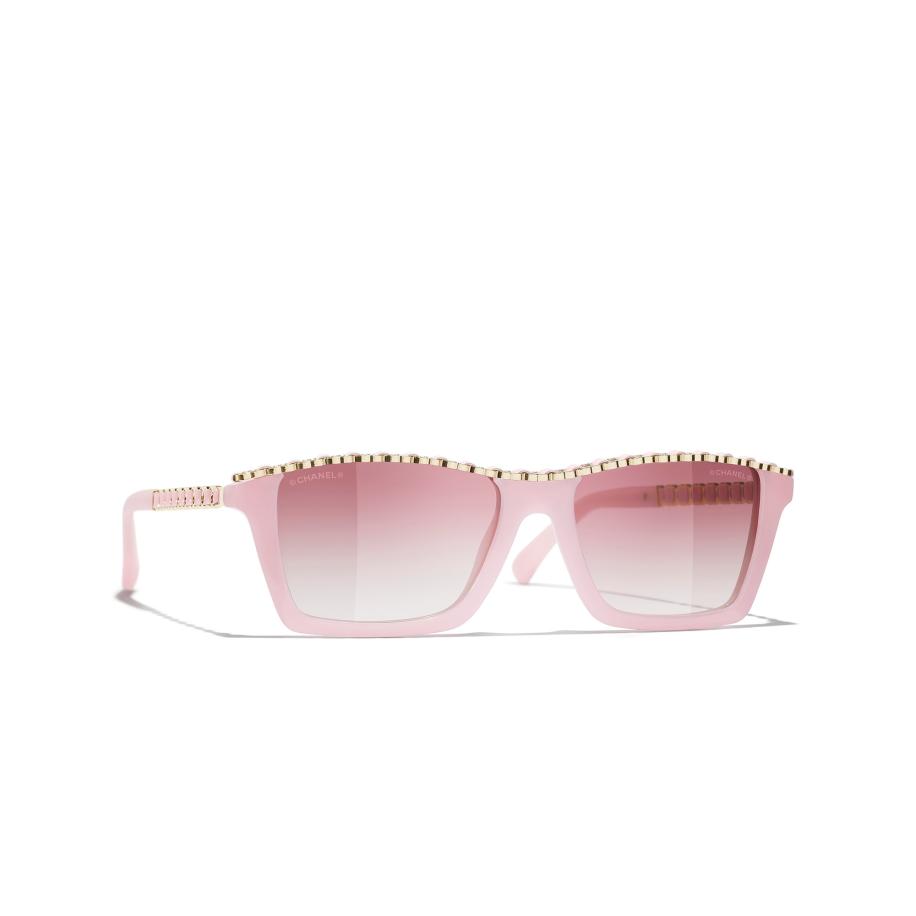 Chanel Vrouwelijk Sunglass Rectangle Sunglasses CH5548Q - Framekleur: Lichtroze, Lenskleur: Fuchsia Roze