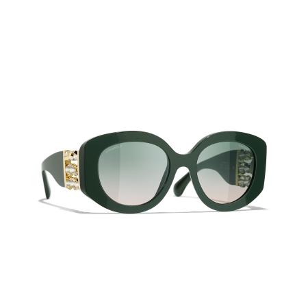 Chanel Vrouwelijk Sunglass Oval Sunglasses CH5543 - Framekleur: Groen, Lenskleur: Groen