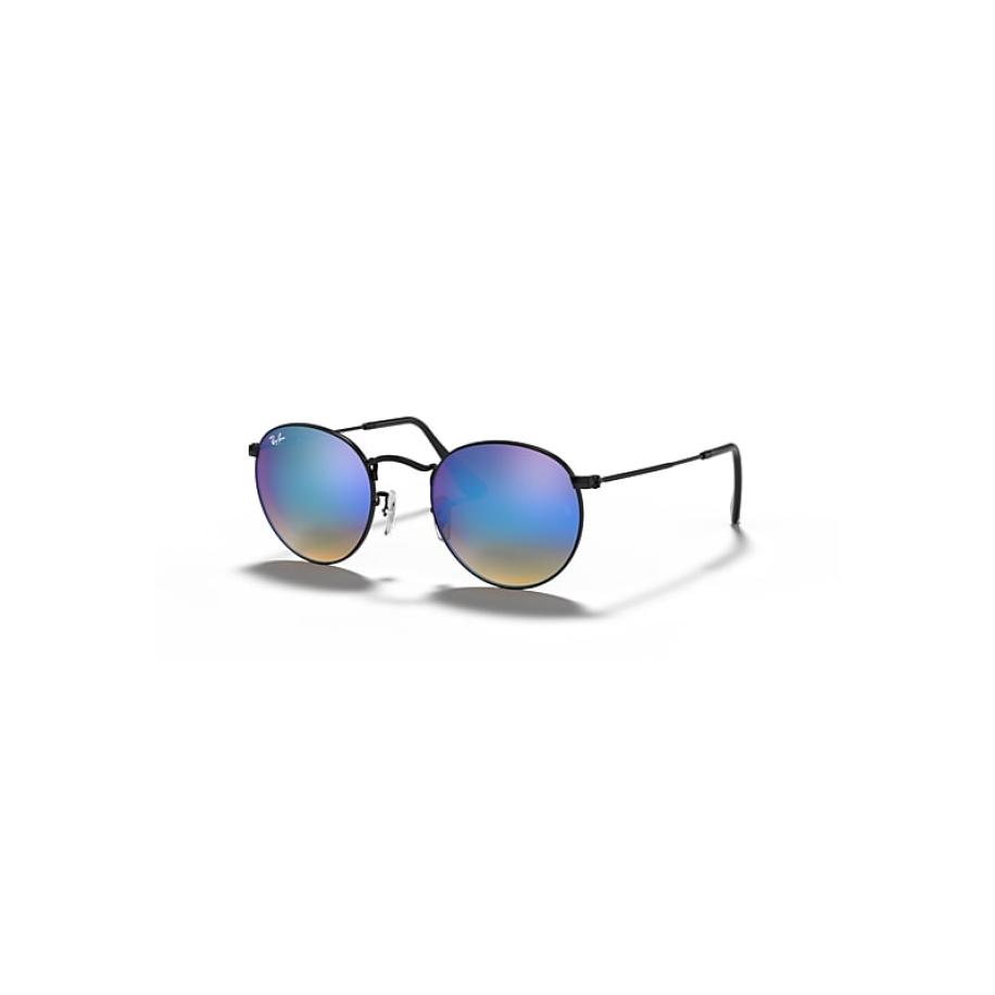 Ray-Ban Mannelijk Sunglass RB3447 Round Flash Lenses Gradient - Framekleur: Zwart, Lenskleur: Blauw Zwart