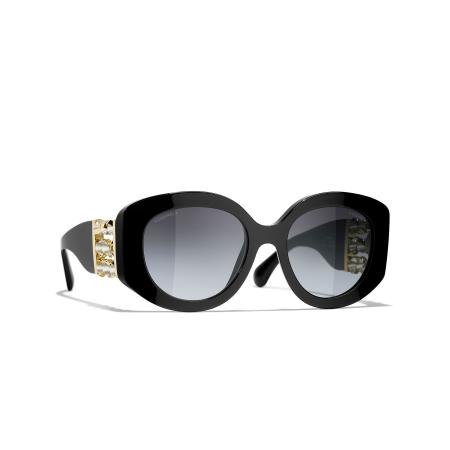 Chanel Vrouwelijk Sunglass Oval Sunglasses CH5543 - Framekleur: Zwart, Lenskleur: Grijs