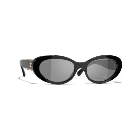 Chanel Vrouwelijk Sunglass Oval Sunglasses CH5515 - Framekleur: Zwart, Lenskleur: Zwart