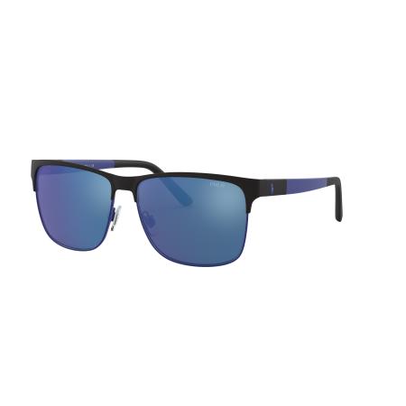 Polo Ralph Lauren Mannelijk Sunglass PH3128 - Framekleur: Matzwart op mat koningsblauw, Lenskleur: Gespiegeld blauw