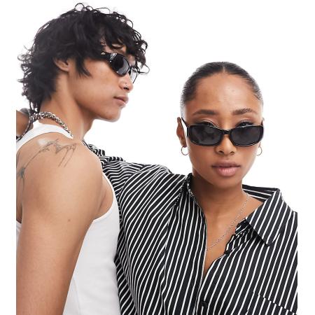 Reclaimed Vintage Uniseks vierkante zonnebril met doorlopend model in zwart