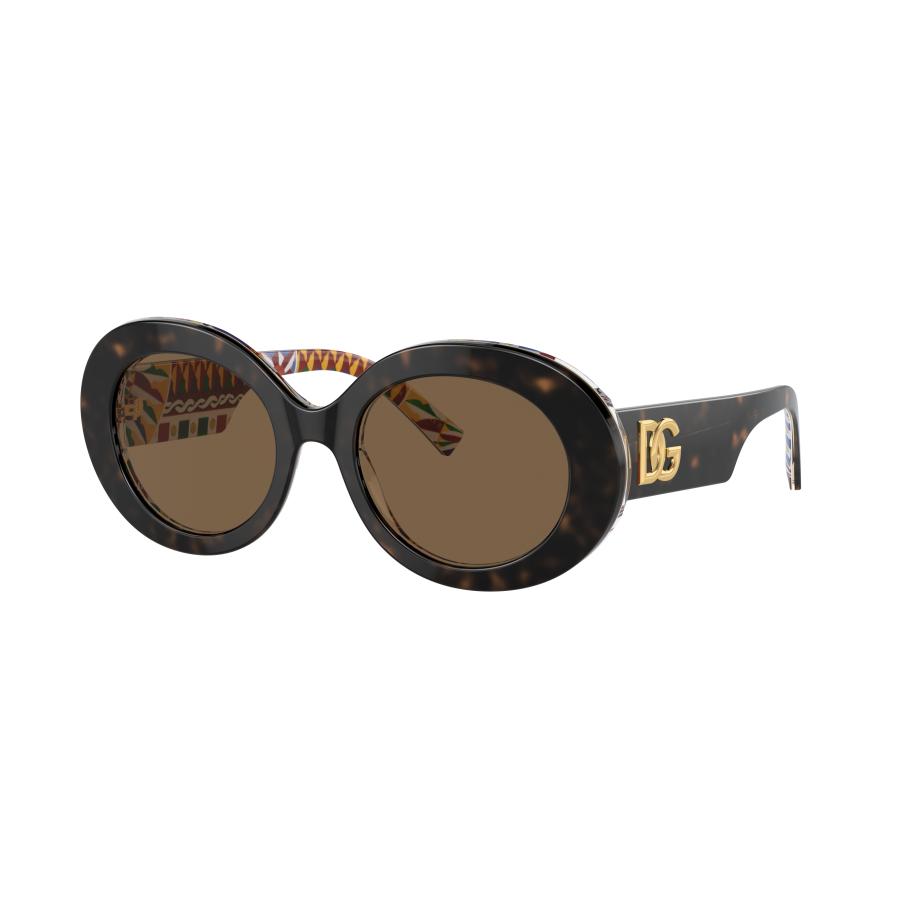 Dolce&Gabbana Vrouwelijk Sunglass DG4448 - Framekleur: Havana op wit barrow, Lenskleur: Donkerbruin Bruin