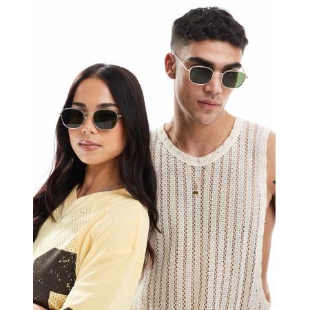 A.Kjaerbede Hello Zonnebril met rond metalen montuur in goud