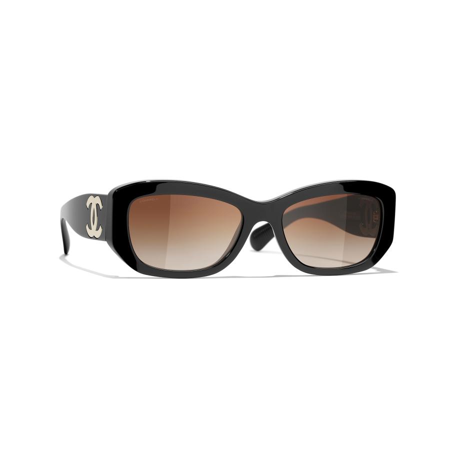 Chanel Vrouwelijk Sunglass Rectangle Sunglasses CH5493 - Framekleur: Zwart, Lenskleur: Bruin Bruin