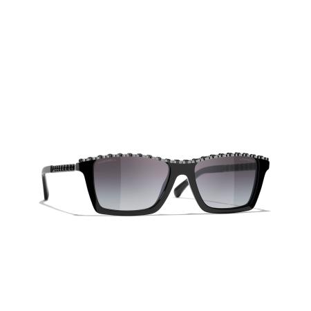 Chanel Vrouwelijk Sunglass Rectangle Sunglasses CH5548Q - Framekleur: Zwart, Lenskleur: Grijs