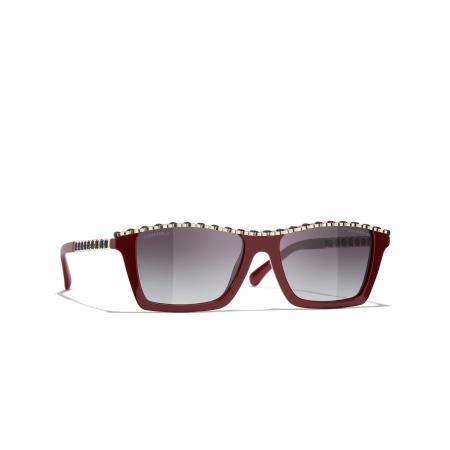 Chanel Vrouwelijk Sunglass Rectangle Sunglasses CH5548Q - Framekleur: Bordeaux, Lenskleur: Grijs
