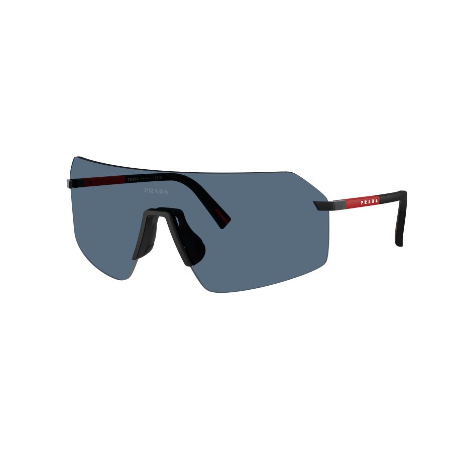 Prada Linea Rossa Mannelijk Sunglass PS B50S - Framekleur: Zwart, Lenskleur: Donkerblauw Blauw