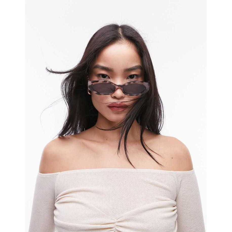 Topshop Cosmo Rechthoekige cat eye zonnebril in licht tortoise-Bruin Bruin