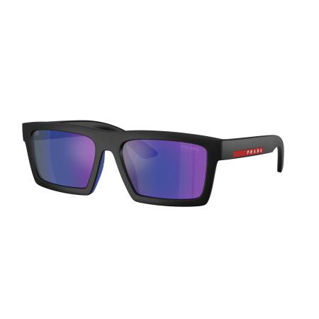 Prada Linea Rossa Mannelijk Sunglass PS A07S - Framekleur: Matzwart, Lenskleur: Donkerblauw spiegelend violet