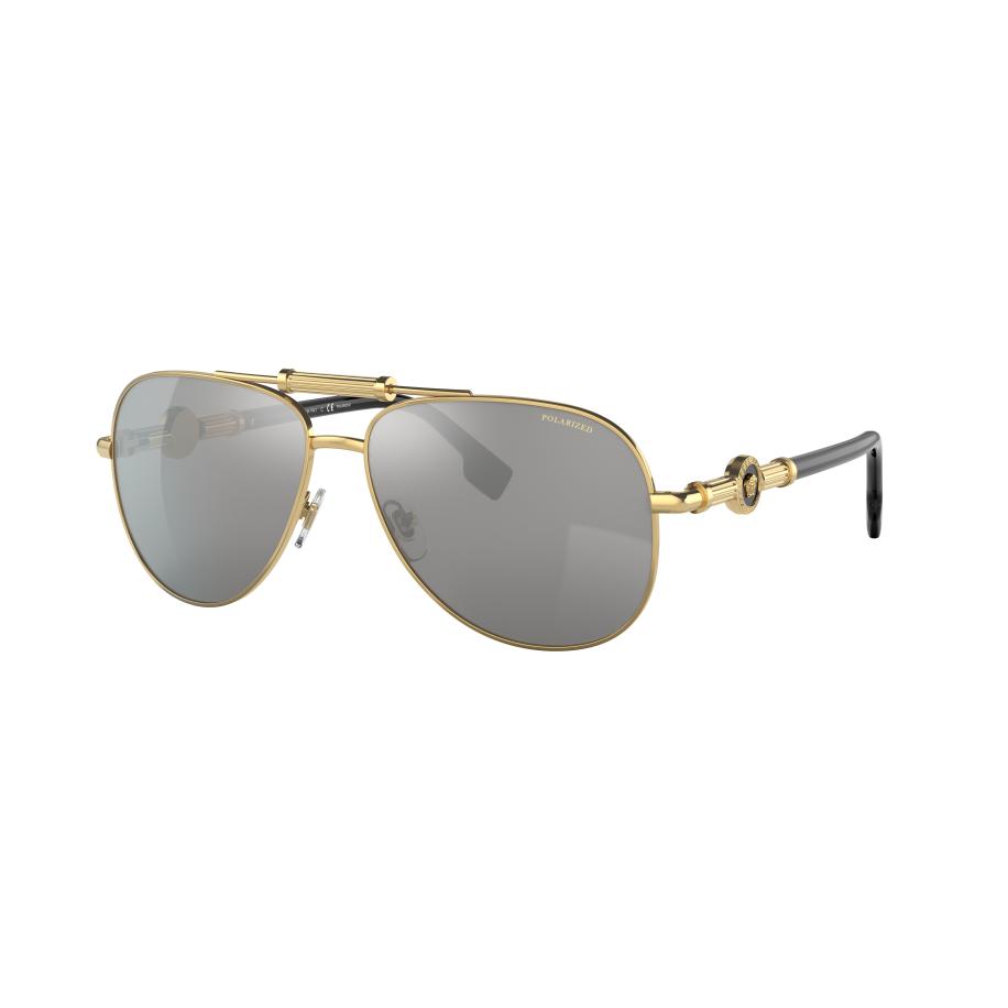 Versace Unisex Sunglass VE2236 - Framekleur: Goud, Lenskleur: Polarized Grijs Gespiegeld Zilver Multicolor