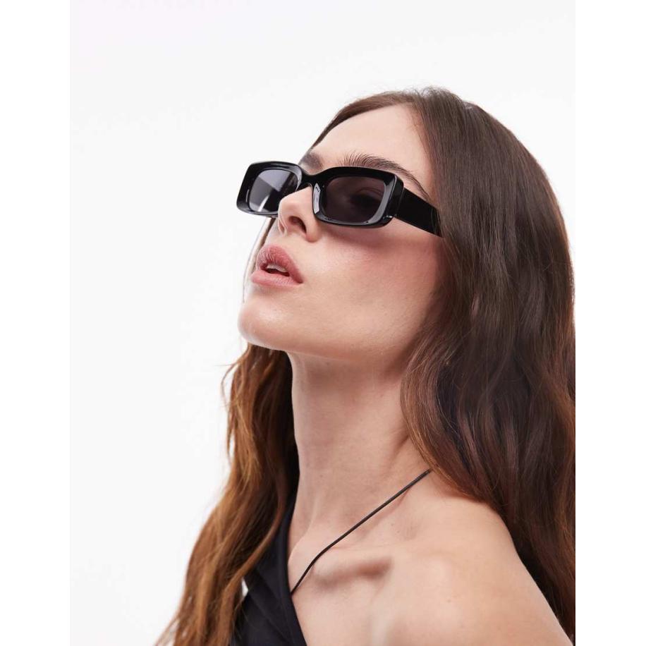 Topshop Barcelona Rechthoekige smalle zonnebril in zwart Zwart
