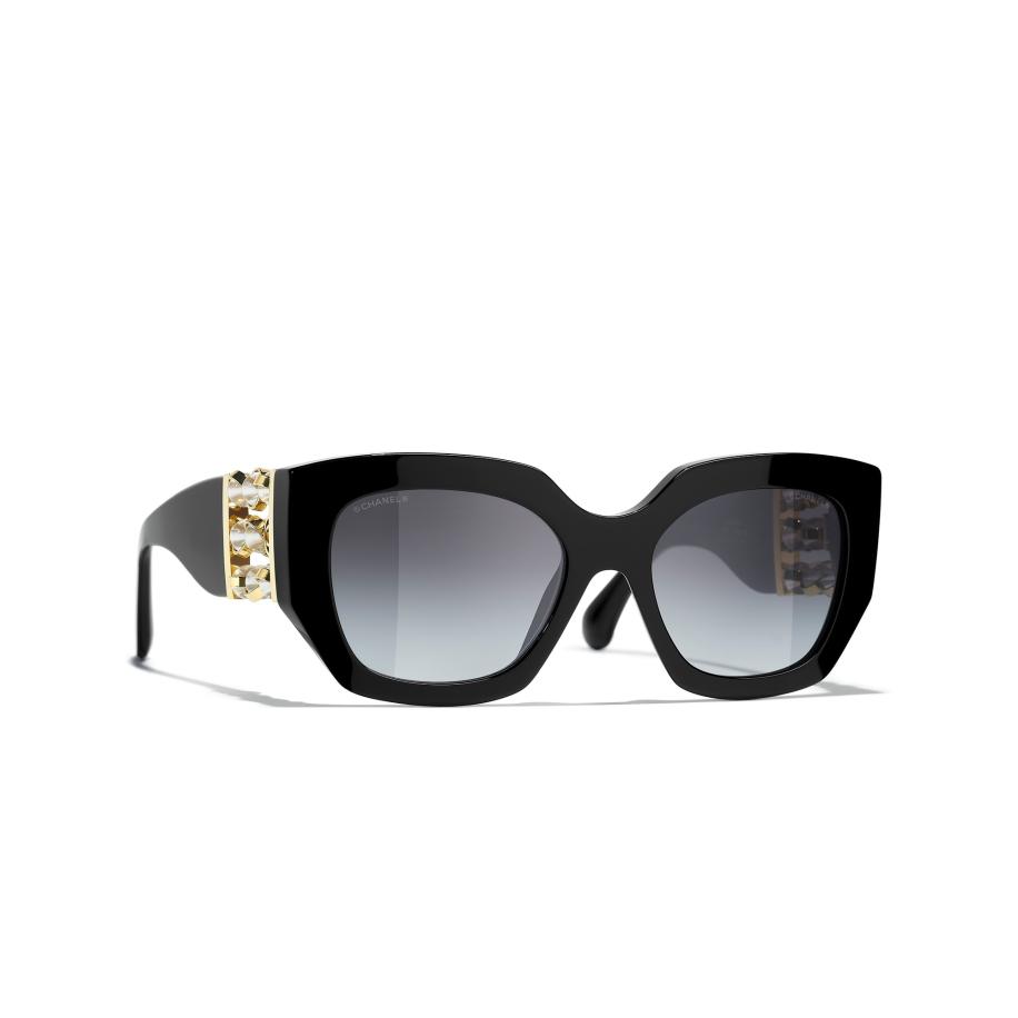 Chanel Vrouwelijk Sunglass Cat Eye Sunglasses CH5545 - Framekleur: Zwart, Lenskleur: Grijs Grijs