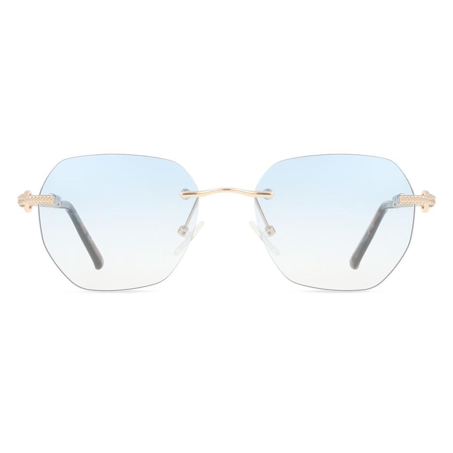 Heren Geometric Randloos Metaal Goud Zonnebril - SmartBuy Collection