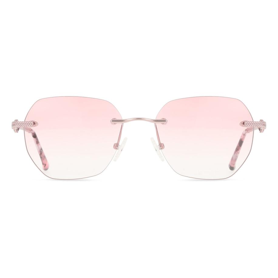 Heren Geometric Randloos Metaal Roze Zonnebril - SmartBuy Collection
