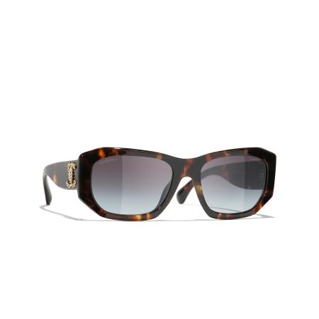 Chanel Vrouwelijk Sunglass Rectangle Sunglasses CH5554 - Framekleur: Nieuwe exclusieve havana tweed, Lenskleur: Grijs