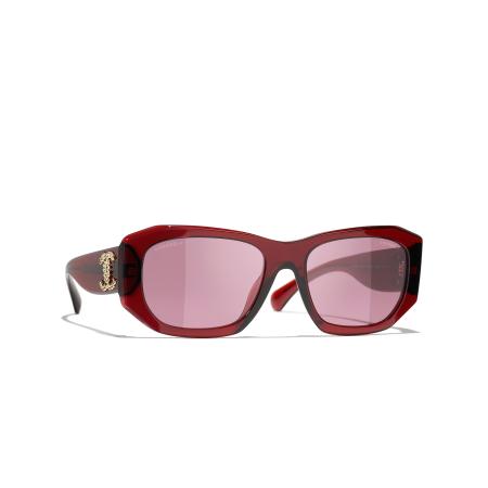 Chanel Vrouwelijk Sunglass Rectangle Sunglasses CH5554 - Framekleur: Kristal bordeaux, Lenskleur: Rood