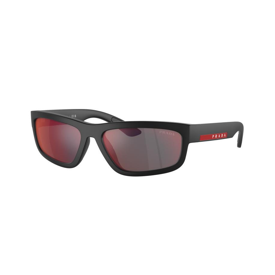 Prada Linea Rossa Mannelijk Sunglass PS 5ZS - Framekleur: Zwart gerubberd, Lenskleur: Donkergrijs gespiegeld blauw/rood Multicolor
