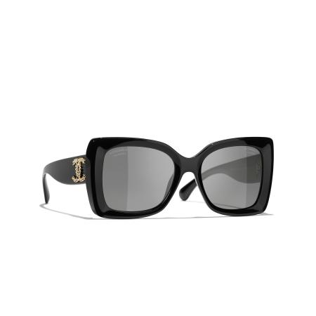 Chanel Vrouwelijk Sunglass Square Sunglasses CH5555 - Framekleur: Zwart, Lenskleur: Grijs