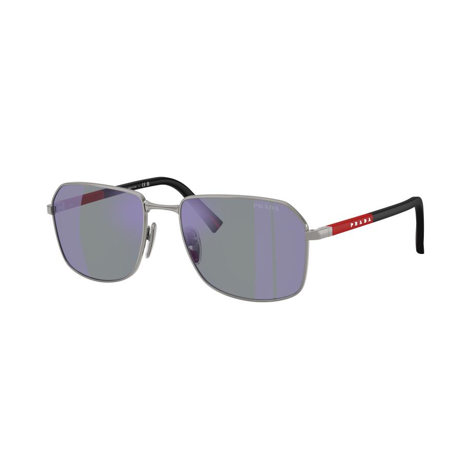 Prada Linea Rossa Mannelijk Sunglass PS A51S - Framekleur: Staalgrijs, Lenskleur: Donkerblauw spiegelend violet Multicolor