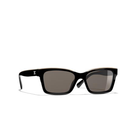 Chanel Vrouwelijk Sunglass Square Sunglasses CH5417 - Framekleur: Zwart en beige, Lenskleur: Bruin