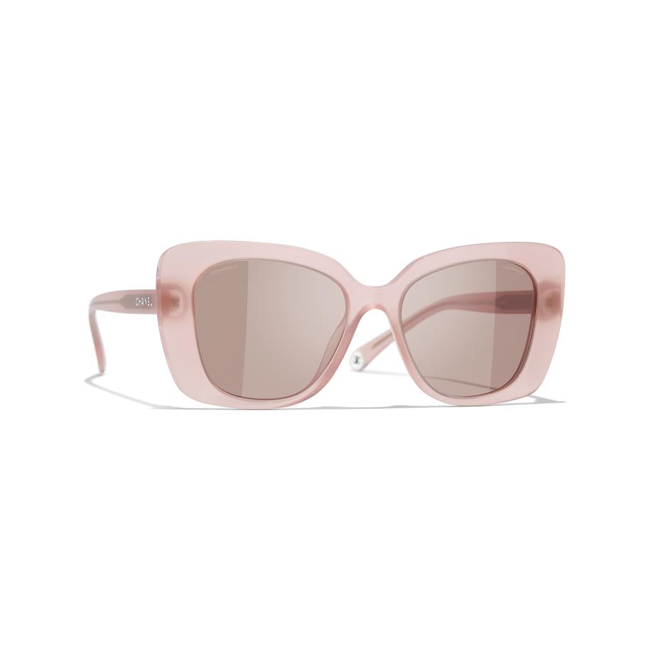 Chanel Vrouwelijk Sunglass Rectangle Sunglasses CH5504 - Framekleur: Lichtroze, Lenskleur: Grijs Grijs
