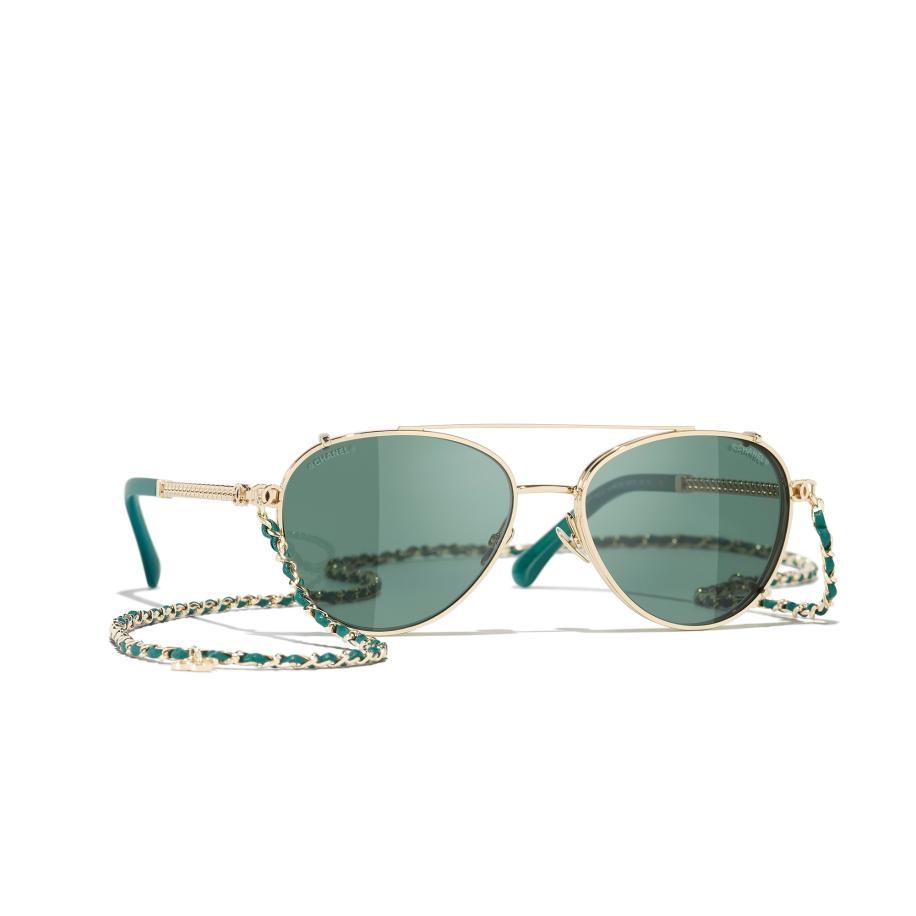 Chanel Vrouwelijk Sunglass Pilot Sunglasses CH4292 - Framekleur: Lichtgoud, Lenskleur: Transparant Transparant