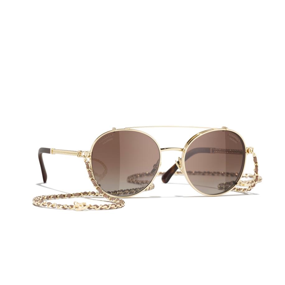 Chanel Vrouwelijk Sunglass Pilot Sunglasses CH4291 - Framekleur: Lichtgoud, Lenskleur: Transparant Transparant