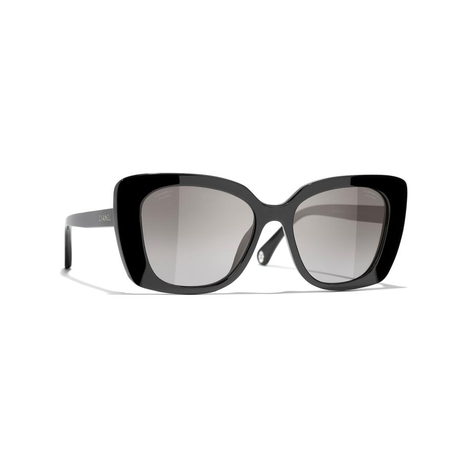 Chanel Vrouwelijk Sunglass Rectangle Sunglasses CH5504 - Framekleur: Zwart, Lenskleur: Grijs Grijs
