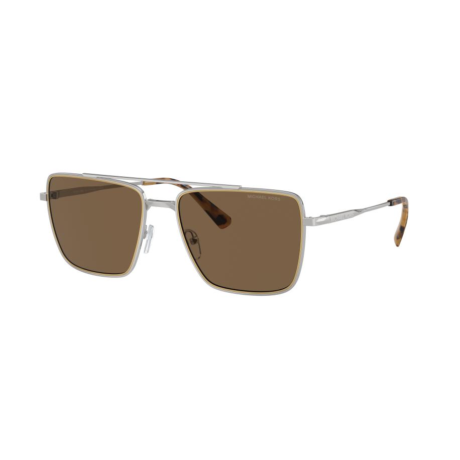 Michael Kors Mannelijk Sunglass MK1154 Blue Ridge - Framekleur: Glanzend Zilver, Lenskleur: Bruin effen Bruin