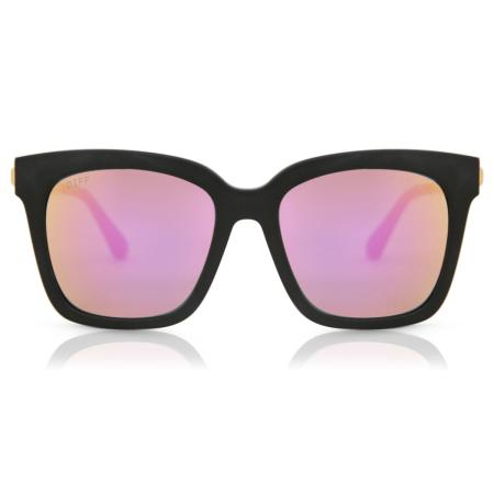 DIFF Bella /S Polarized matte black+pink mirror polarized lens Zwart Dames Zonnebril