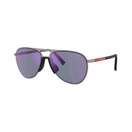 Prada Linea Rossa Mannelijk Sunglass PS 53ZS - Framekleur: Staalgrijs, Lenskleur: Donkerblauw spiegelend violet