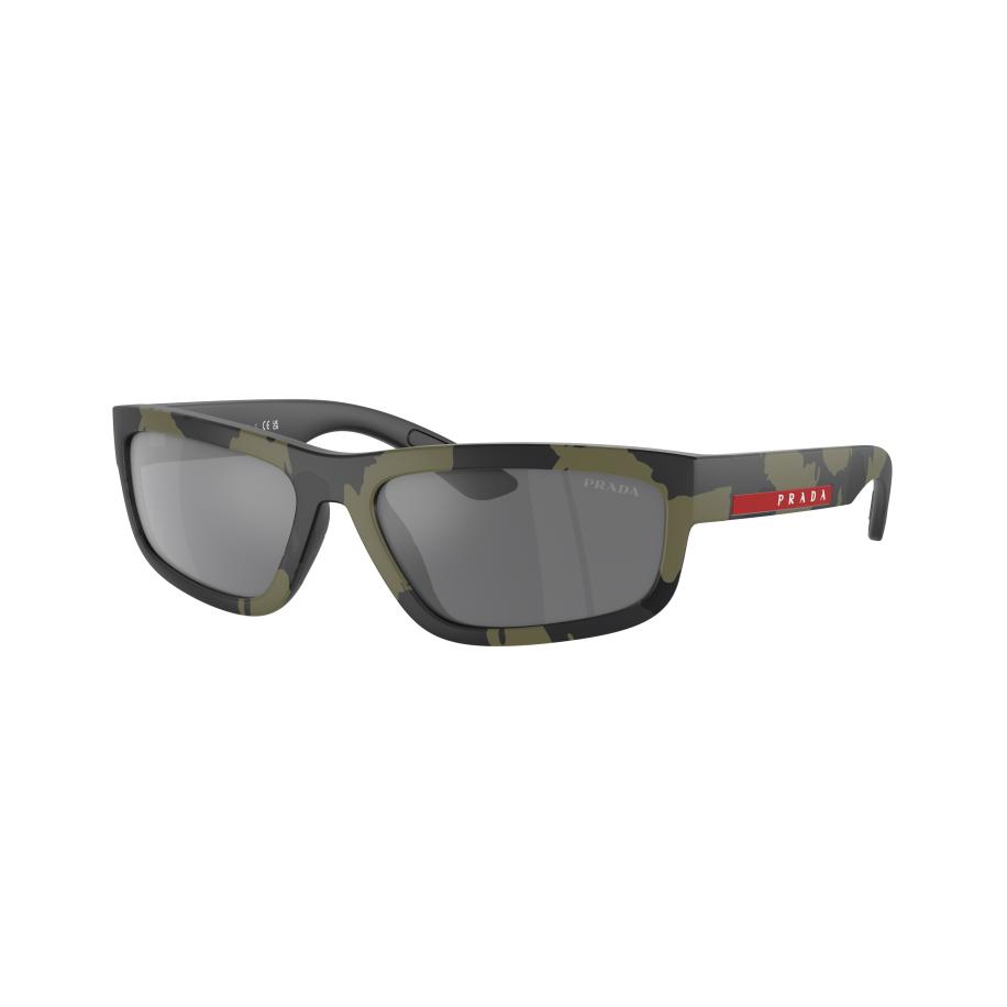 Prada Linea Rossa Mannelijk Sunglass PS 5ZS - Framekleur: Groen geïmiteerd gerubberd, Lenskleur: Grijs gespiegeld zwart Multicolor