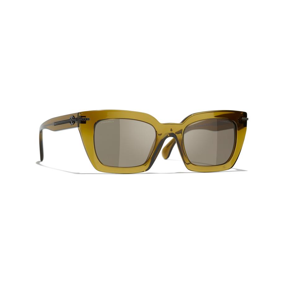 Chanel Vrouwelijk Sunglass Square Sunglasses CH5509 - Framekleur: Kaki, Lenskleur: Bruin Bruin