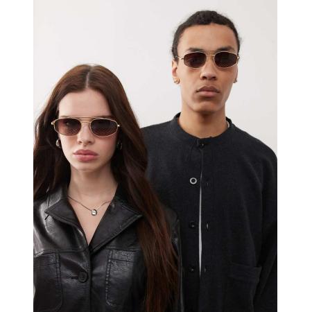 Reclaimed Vintage Uniseks zonnebril met draadframe in jaren 90-stijl in goud