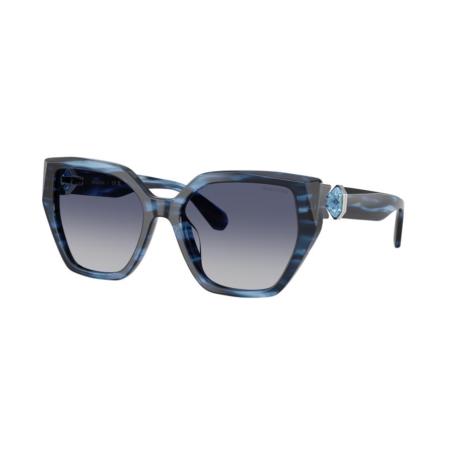Swarovski Vrouwelijk Sunglass SK6044U - Framekleur: Blauw gestreept, Lenskleur: Gradiënt Blauw Blauw