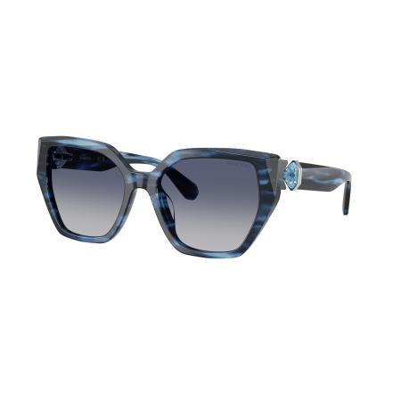Swarovski Vrouwelijk Sunglass SK6044U - Framekleur: Blauw gestreept, Lenskleur: Gradiënt Blauw