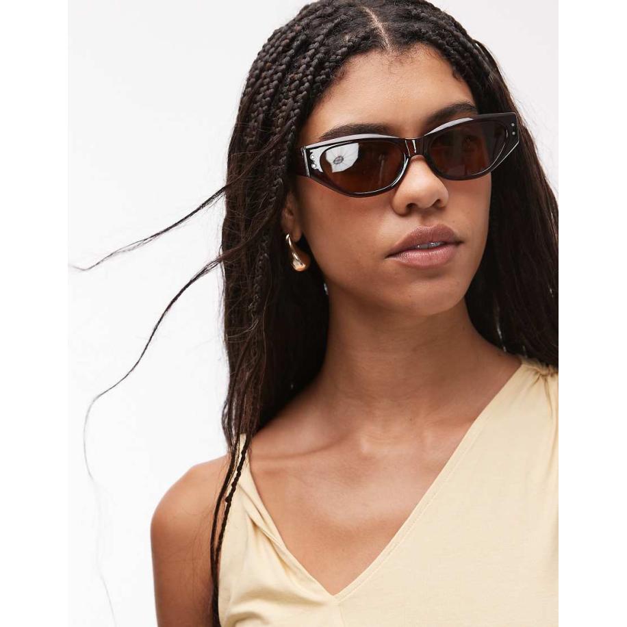 Topshop Bali Smalle hoekige cat eye zonnebril in bruin-Geel Geel