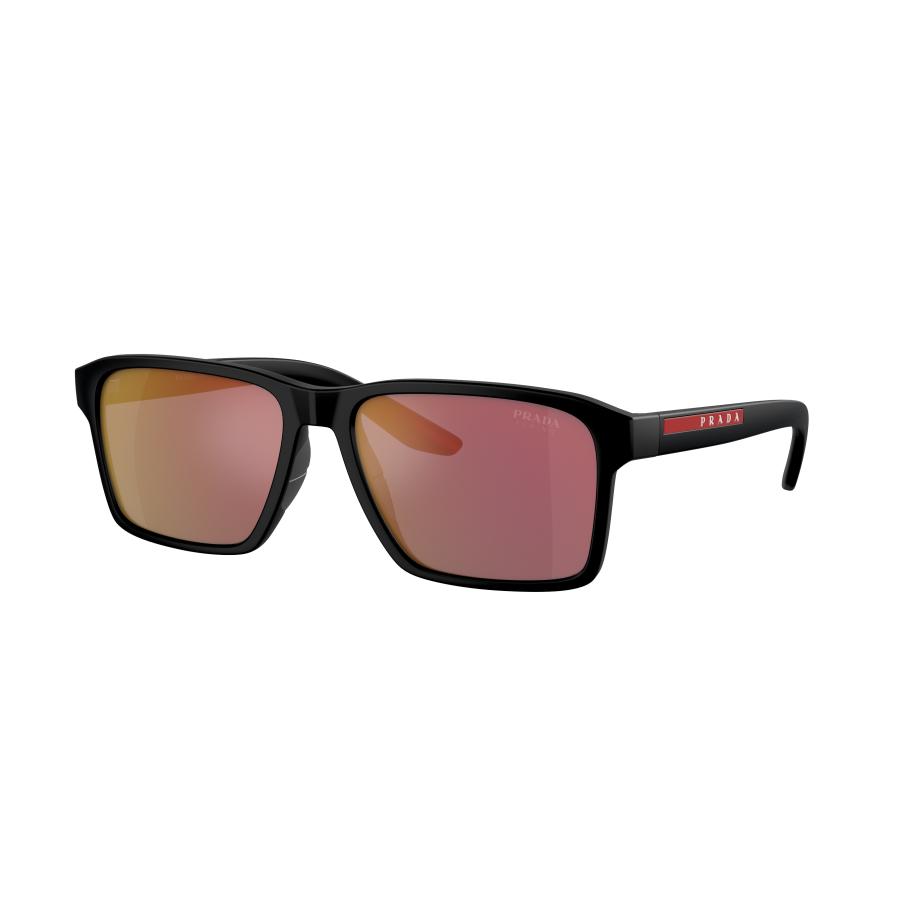 Prada Linea Rossa Mannelijk Sunglass PS 5YS - Framekleur: Matzwart, Lenskleur: Donkergrijs spiegelend rood tuning Multicolor
