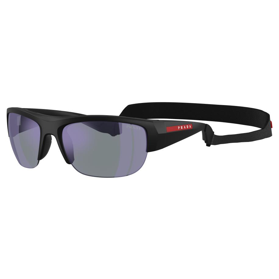 Prada Linea Rossa Mannelijk Sunglass PS A01S - Framekleur: Matzwart, Lenskleur: Donkerblauw spiegelend violet Multicolor