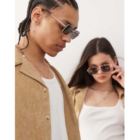 Reclaimed Vintage Uniseks vierkante zonnebril in jaren 90-stijl met draadmontuur in goud