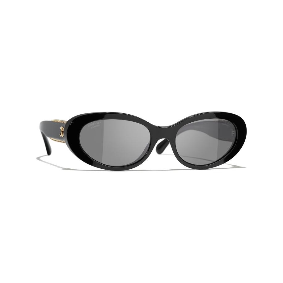 Chanel Vrouwelijk Sunglass Oval Sunglasses CH5515 - Framekleur: Zwart, Lenskleur: Zwart Zwart